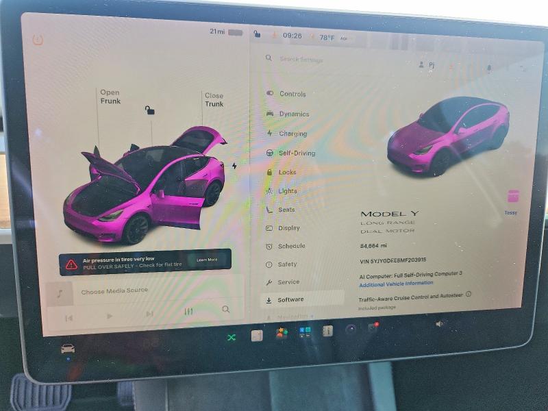 Photo 9 from auction – 2021 TESLA MODEL Y with VIN 5YJYGDEE8MF203915