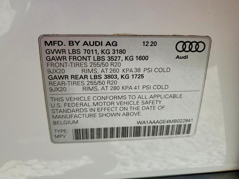 Photo 14 from auction – 2021 AUDI E-TRON with VIN WA1AAAGE4MB022841