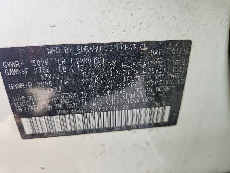 Photo 14 from auction – 2025 SUBARU OUTBACK with VIN 4S4BTGSD6S3214108