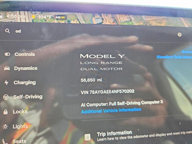 Photo 9 from auction – 2022 TESLA MODEL  Y with VIN 7SAYGAEE4NF570202