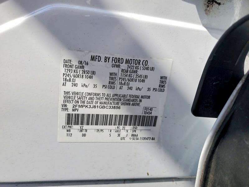 Photo 14 from auction – 2016 FORD EDGE with VIN 2FMPK3J81GBC33856