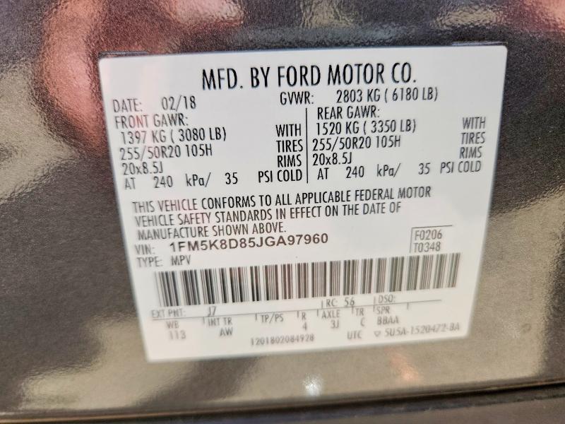 Photo 14 from auction – 2018 FORD EXPLORER with VIN 1FM5K8D85JGA97960