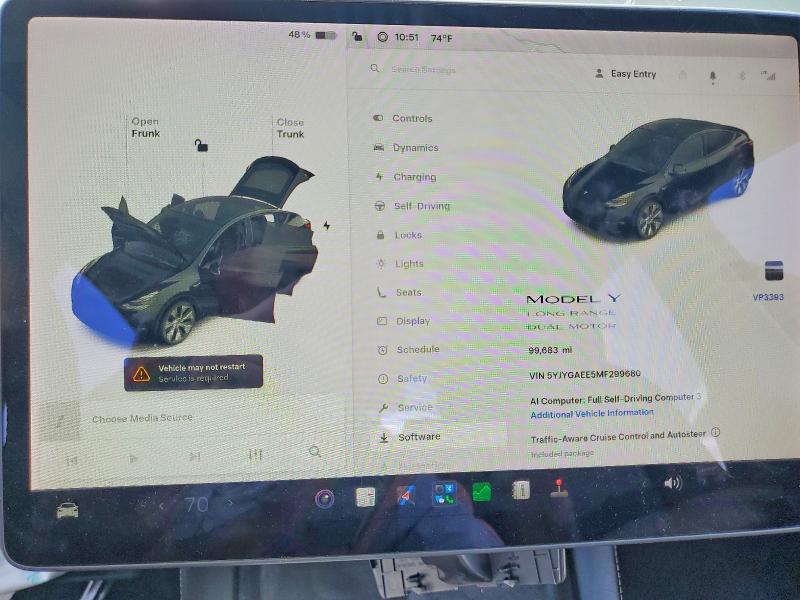 Photo 9 from auction – 2021 TESLA MODEL Y with VIN 5YJYGAEE5MF299680