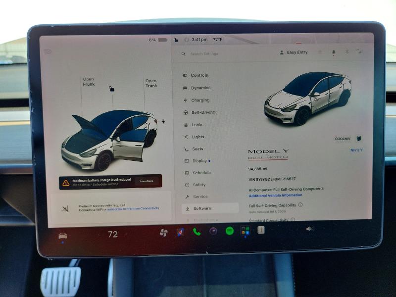 Photo 9 from auction – 2021 TESLA MODEL Y with VIN 5YJYGDEF8MF216527