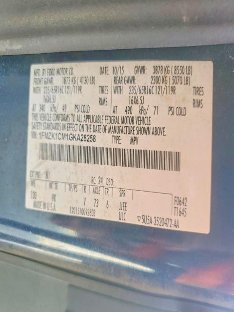 Photo 14 from auction – 2016 FORD TRANSIT with VIN 1FMZK1CM1GKA28258