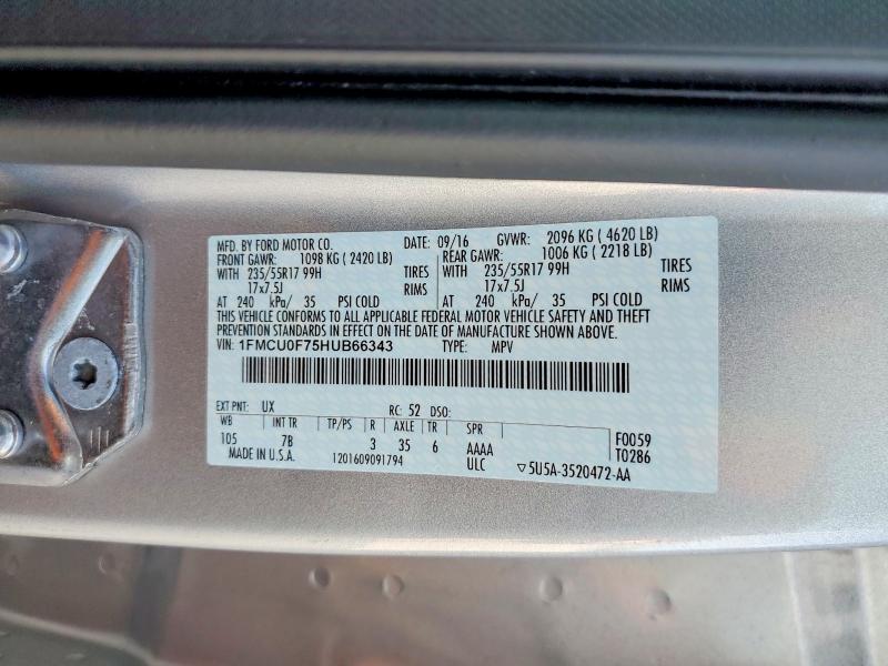 Photo 14 from auction – 2017 FORD ESCAPE with VIN 1FMCU0F75HUB66343