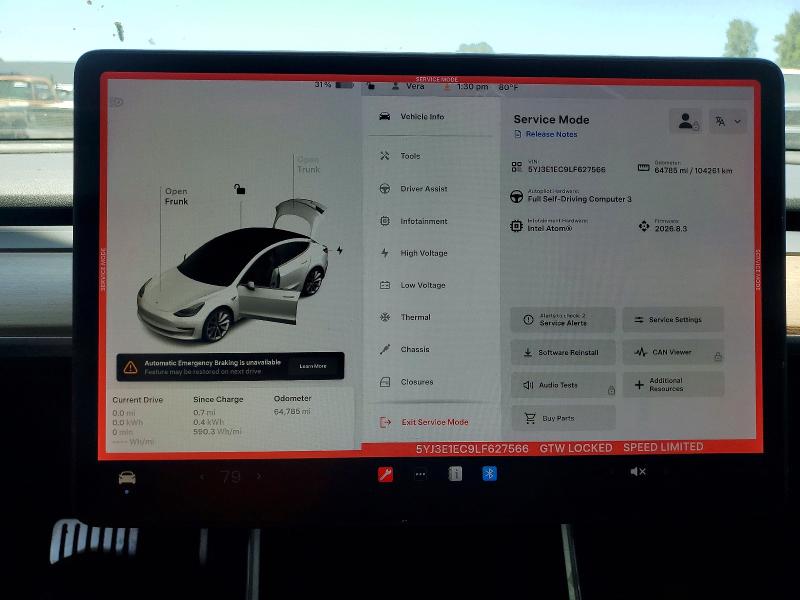 Photo 9 from auction – 2020 TESLA MODEL 3 with VIN 5YJ3E1EC9LF627566