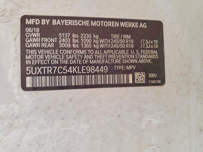 Photo 14 from auction – 2019 BMW X3 with VIN 5UXTR7C54KLE98449