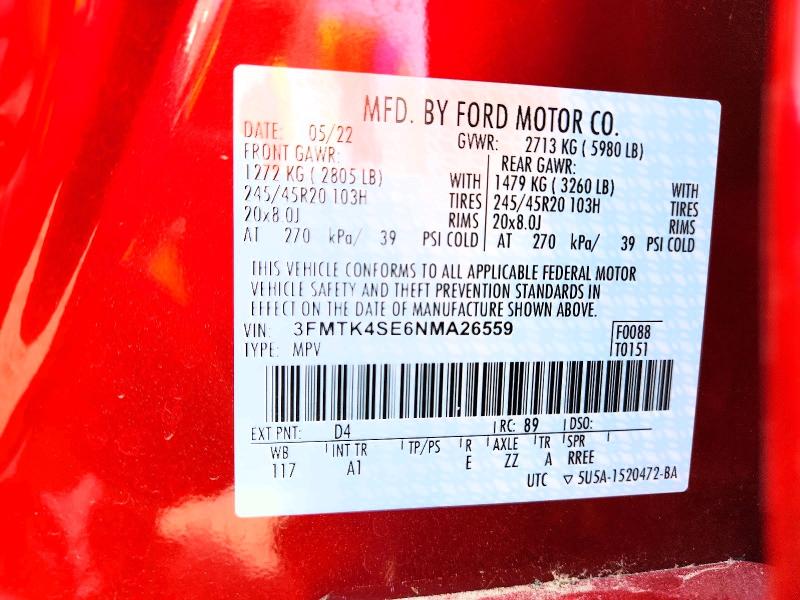 Photo 14 from auction – 2022 FORD MUSTANG MACH-E with VIN 3FMTK4SE6NMA26559