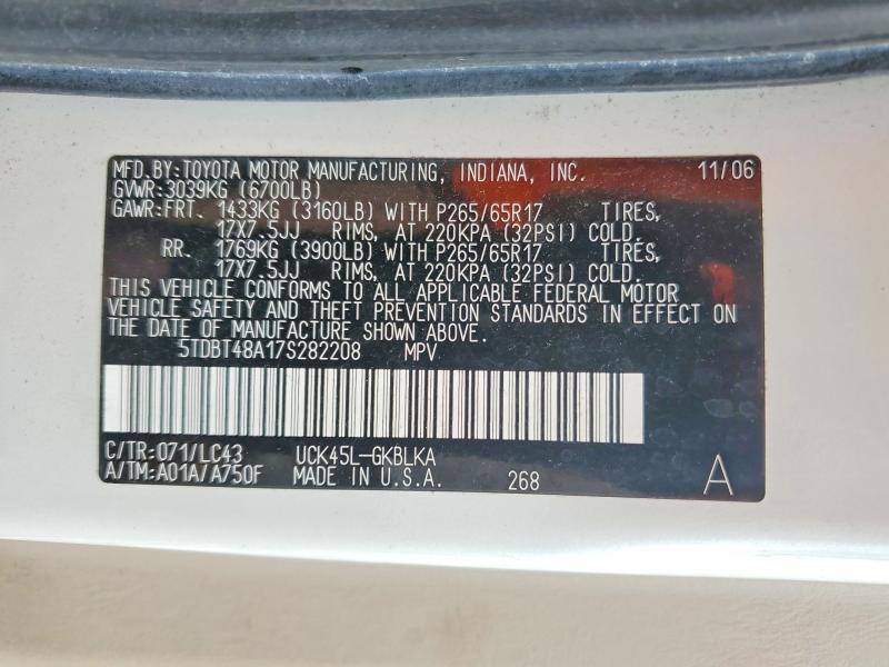 Photo 14 from auction – 2007 TOYOTA SEQUOIA with VIN 5TDBT48A17S282208