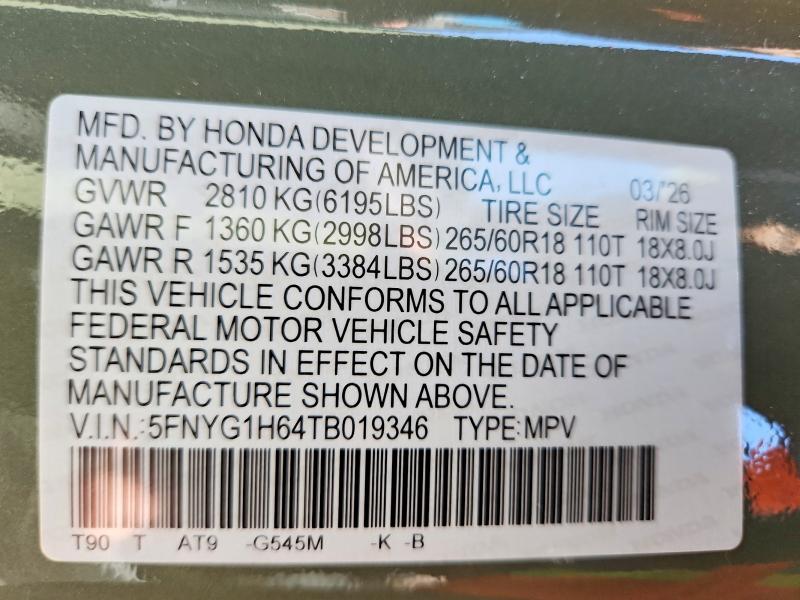 Photo 14 from auction – 2026 HONDA PILOT with VIN 5FNYG1H64TB019346