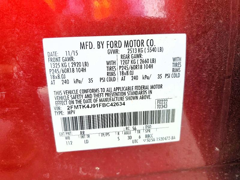 Photo 14 from auction – 2015 FORD EDGE with VIN 2FMTK4J91FBC42634