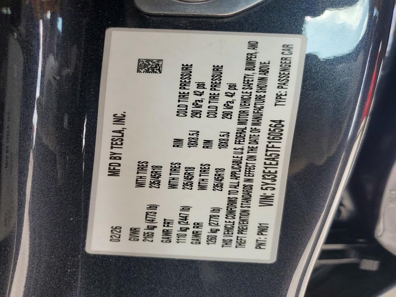 Photo 14 from auction – 2026 TESLA MODEL 3 with VIN 5YJ3E1EA5TF160564