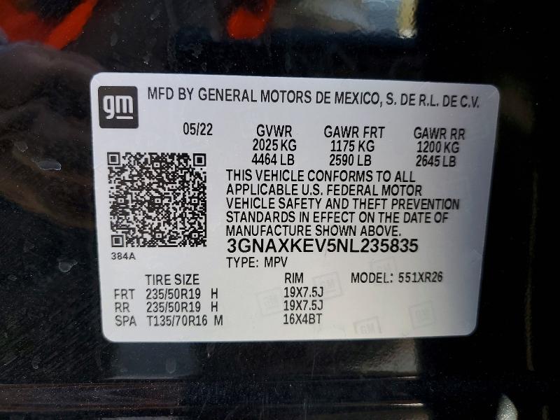 Photo 14 from auction – 2022 CHEVROLET EQUINOX with VIN 3GNAXKEV5NL235835