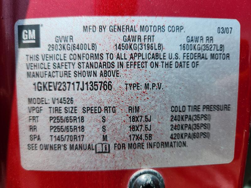 Снимка 14 от търг – 2007 GMC ACADIA с VIN 1GKEV23717J135766