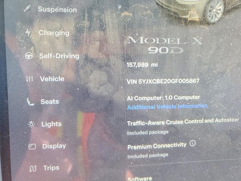 Photo 9 from auction – 2016 TESLA MODEL X with VIN 5YJXCBE20GF005867