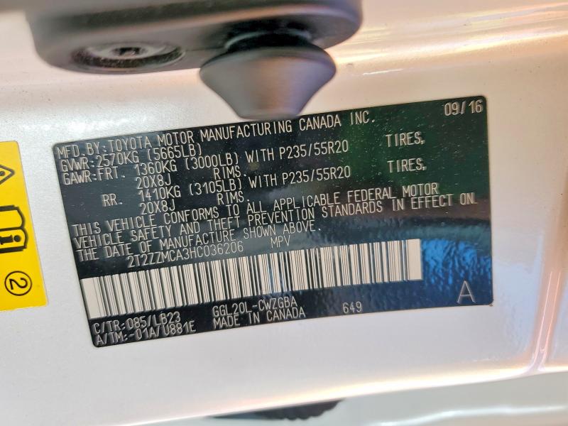 Photo 14 from auction – 2017 LEXUS RX 350 with VIN 2T2ZZMCA3HC036206