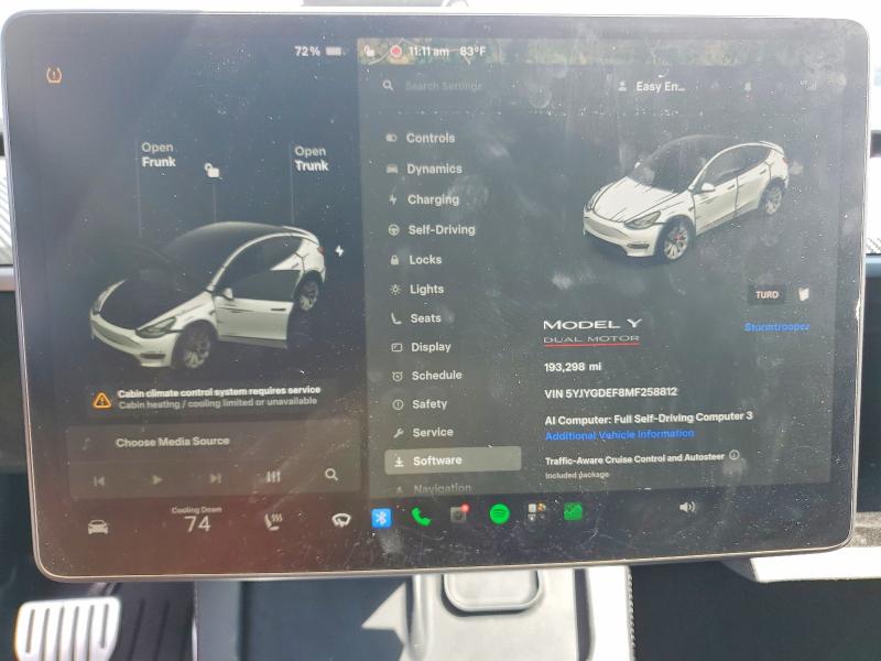Photo 9 from auction – 2021 TESLA MODEL Y with VIN 5YJYGDEF8MF258812