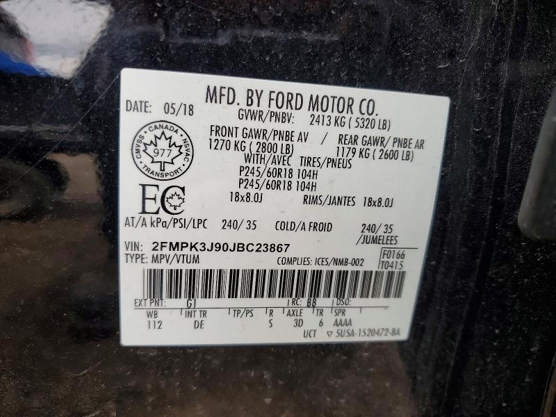Photo 14 from auction – 2018 FORD EDGE with VIN 2FMPK3J90JBC23867