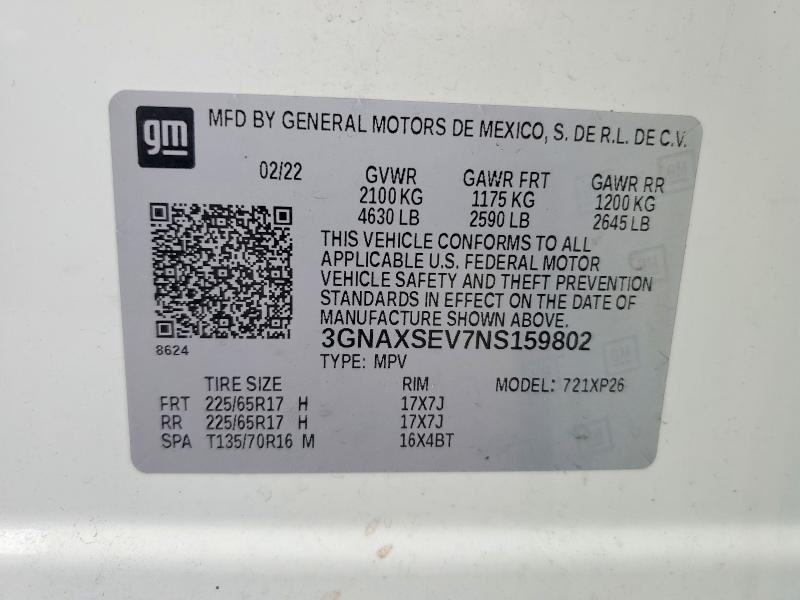 Photo 14 from auction – 2022 CHEVROLET EQUINOX with VIN 3GNAXSEV7NS159802