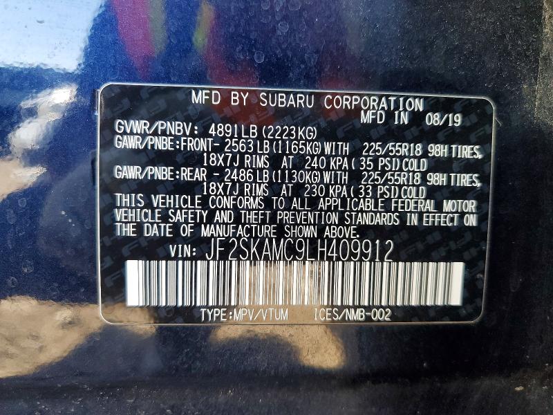Photo 14 from auction – 2020 SUBARU FORESTER with VIN JF2SKAMC9LH409912