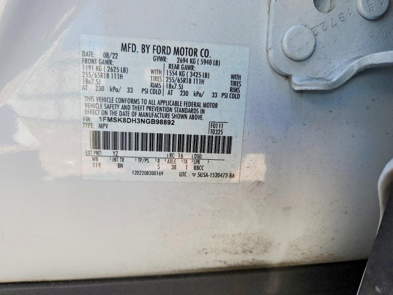Photo 14 from auction – 2022 FORD EXPLORER with VIN 1FMSK8DH3NGB98892