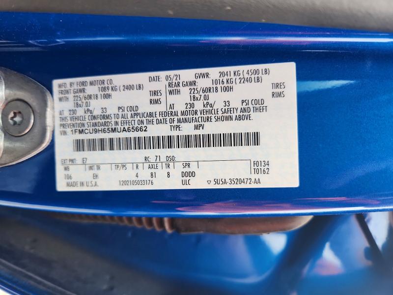 Photo 14 from auction – 2021 FORD ESCAPE with VIN 1FMCU9H65MUA65662