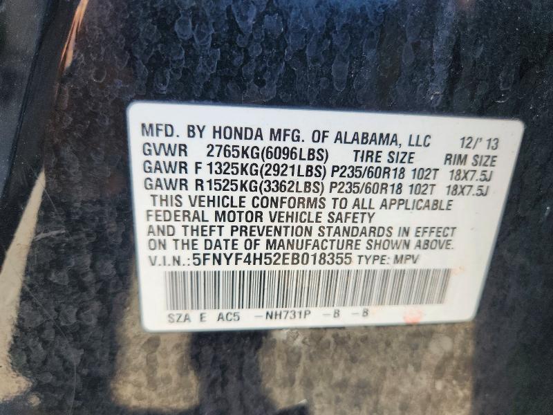 Photo 14 from auction – 2014 HONDA PILOT with VIN 5FNYF4H52EB018355