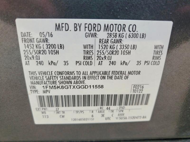 Photo 14 from auction – 2016 FORD EXPLORER with VIN 1FM5K8GTXGGD11558