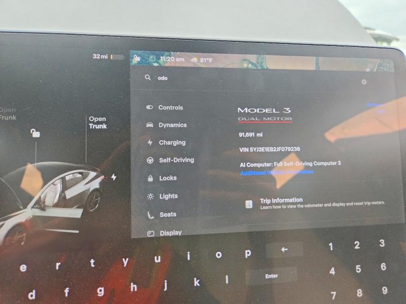 Photo 9 from auction – 2018 TESLA MODEL 3 with VIN 5YJ3E1EB2JF079236
