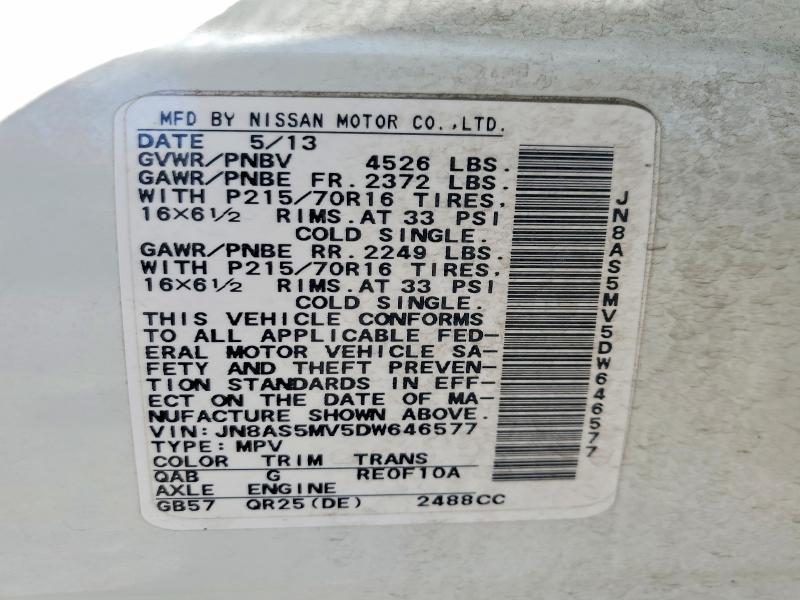 Photo 14 from auction – 2013 NISSAN ROGUE with VIN JN8AS5MV5DW646577