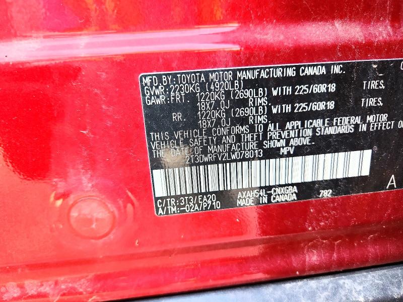 Photo 14 from auction – 2020 TOYOTA RAV4 with VIN 2T3DWRFV2LW078013