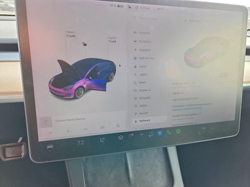 Photo 9 from auction – 2021 TESLA MODEL 3 with VIN 5YJ3E1EA1MF977855