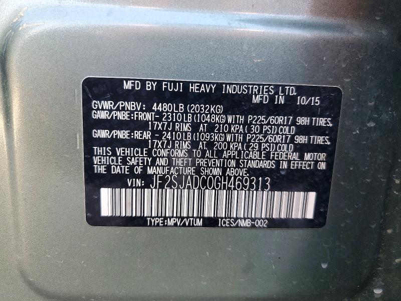 Photo 14 from auction – 2016 SUBARU FORESTER with VIN JF2SJADC0GH469313