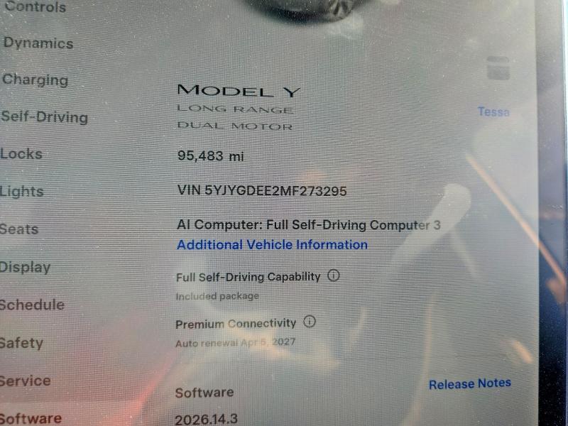 Photo 9 from auction – 2021 TESLA MODEL Y with VIN 5YJYGDEE2MF273295