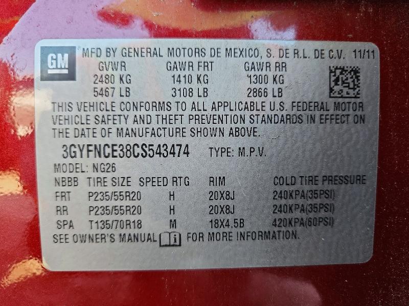 Photo 14 from auction – 2012 CADILLAC SRX with VIN 3GYFNCE38CS543474