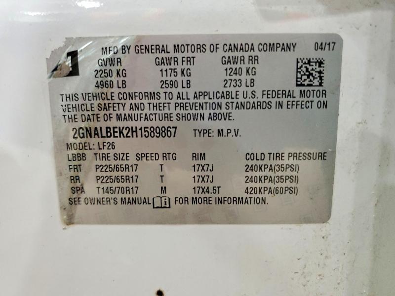 Photo 14 from auction – 2017 CHEVROLET EQUINOX with VIN 2GNALBEK2H1589867