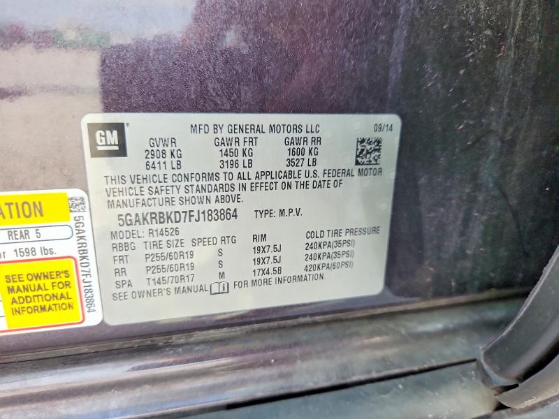 Photo 14 from auction – 2015 BUICK ENCLAVE with VIN 5GAKRBKD7FJ183864