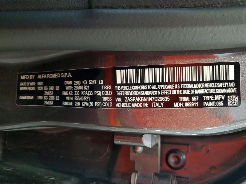 Photo 14 from auction – 2022 ALFA ROMEO STELVIO with VIN ZASPAKBN1N7D29635