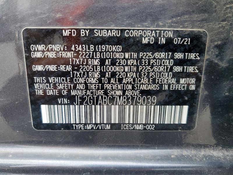 Photo 14 from auction – 2021 SUBARU CROSSTREK with VIN JF2GTABC7M8379039
