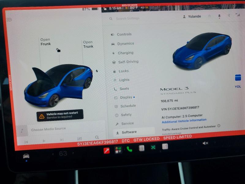 Photo 9 from auction – 2019 TESLA MODEL 3 with VIN 5YJ3E1EA6KF396817