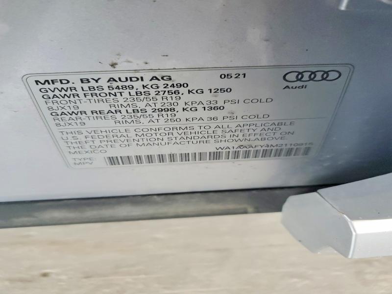 Photo 14 from auction – 2021 AUDI Q5 with VIN WA1AAAFY4M2110915