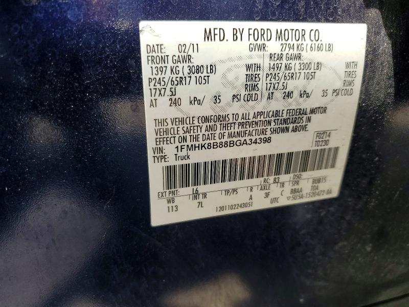Photo 14 from auction – 2011 FORD EXPLORER with VIN 1FMHK8B88BGA34398