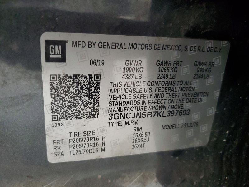 Photo 14 from auction – 2019 CHEVROLET TRAX with VIN 3GNCJNSB7KL397693