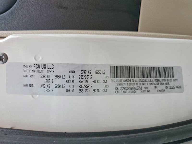 Снимка 14 от търг – 2019 CHRYSLER PACIFICA с VIN 2C4RC1FG8KR613758