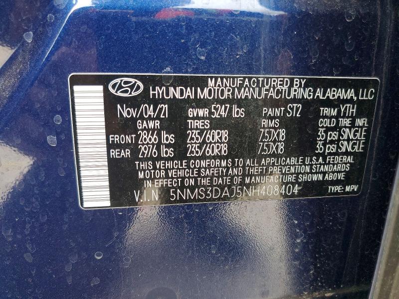 Photo 14 from auction – 2022 HYUNDAI SANTA FE with VIN 5NMS3DAJ5NH408404