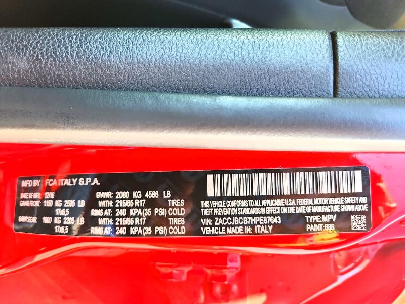Photo 14 from auction – 2017 JEEP RENEGADE with VIN ZACCJBCB7HPE87643