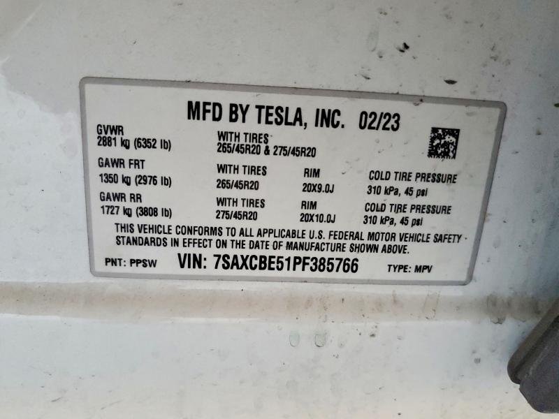 Photo 14 from auction – 2023 TESLA MODEL X with VIN 7SAXCBE51PF385766