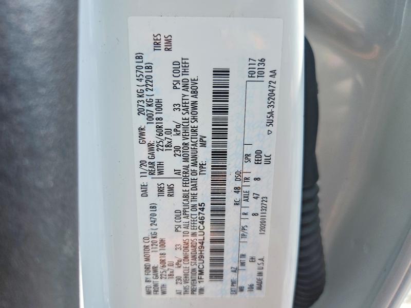 Photo 14 from auction – 2020 FORD ESCAPE with VIN 1FMCU9H94LUC46745