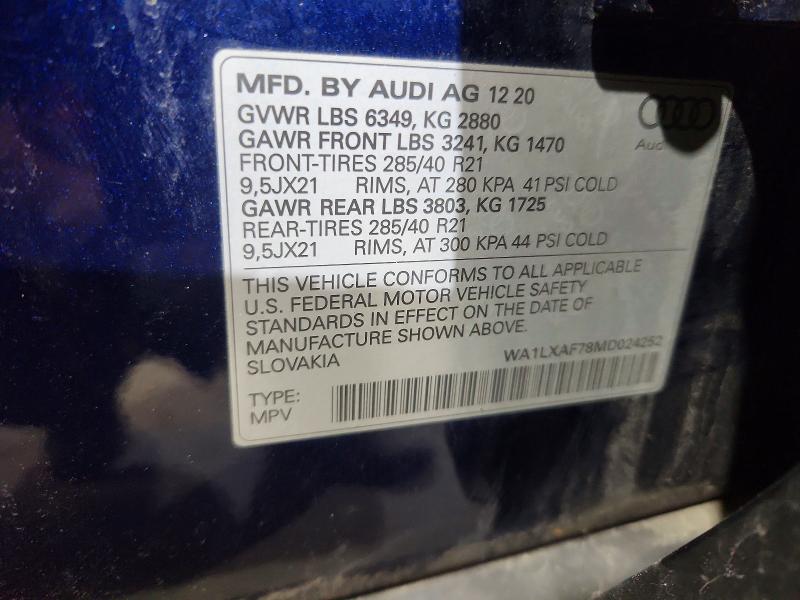 Photo 14 from auction – 2021 AUDI Q7 with VIN WA1LXAF78MD024252